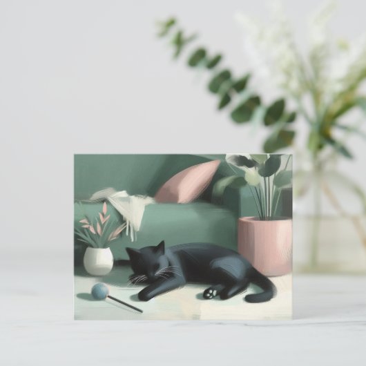 Slapen Zwarte Kat / Catnip Dromen Briefkaart (Staand voorkant)