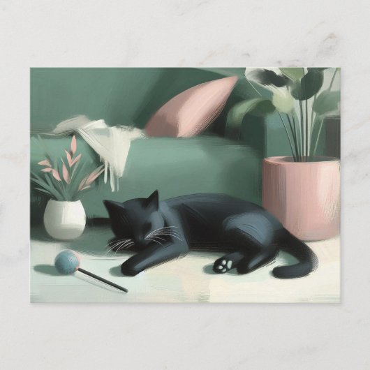 Slapen Zwarte Kat / Catnip Dromen Briefkaart (Voorkant)