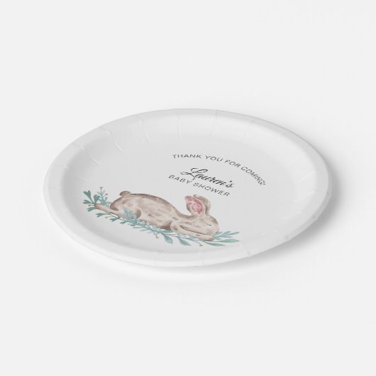 Slapend Bunny Neutraal Gender Baby shower Papieren Bordje (Gekanteld)