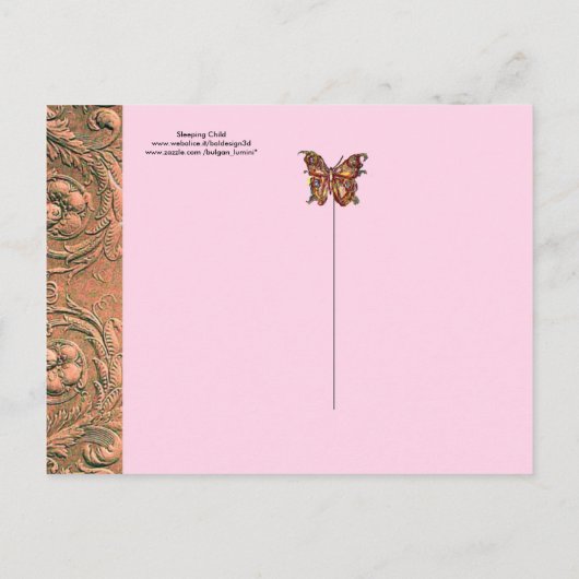 SLAPEND KIND, VLINDER, BLOEMROZE BABY SHOWER UITNODIGING BRIEFKAART (Achterkant)