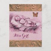 SLAPEND KIND, VLINDER, BLOEMROZE BABY SHOWER UITNODIGING BRIEFKAART (Voorkant)