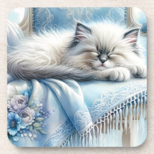 Slapend Kitten Blauw Cottagecore Droom Bier Onderzetter