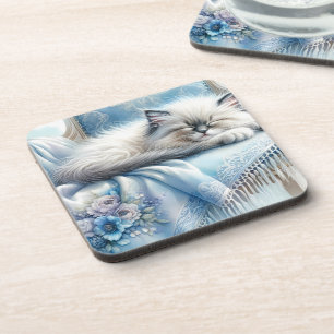 Slapend Kitten Blauw Cottagecore Droom Bier Onderzetter