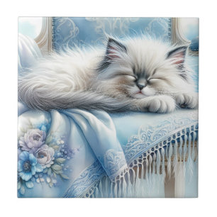 Slapend Kitten Blauw Cottagecore Droom Tegeltje