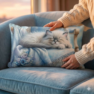 Slapend Kitten Blauwe Cottagecore Droom Kussen
