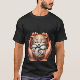Slapend Kitten in Handen Gewiegd Klein Fluffy Kat T-shirt