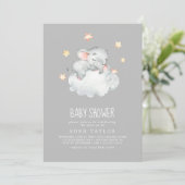 Slapend klein olifant meisje | Grijze Baby shower Kaart (Staand voorkant)