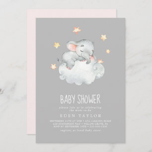 Slapend klein olifant meisje   Grijze Baby shower Kaart