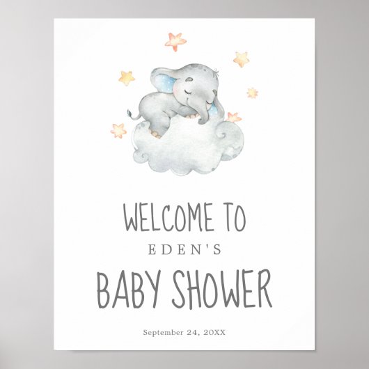 Slapend Little Elephant Boy Baby shower Welcome Poster (Voorkant)