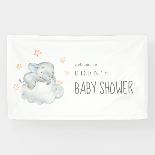 Slapend Little Elephant Boy Baby shower Welcome Spandoek (Horizontaal)