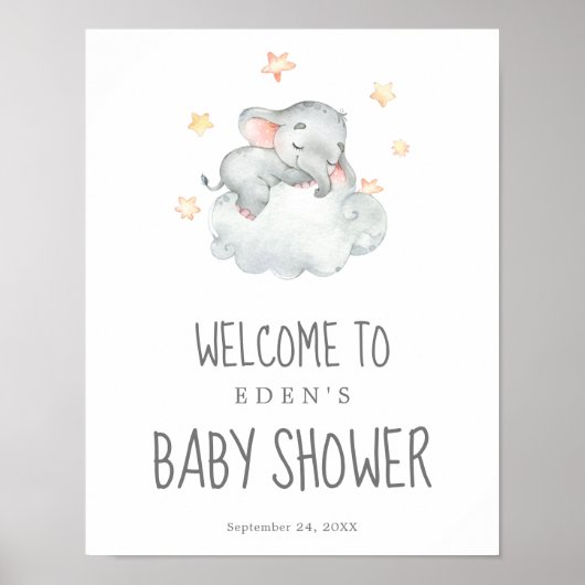 Slapend Little Elephant Girl Baby shower Welcome Poster (Voorkant)