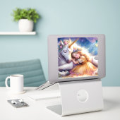 Slapend Meisje Eenhoring Droomlandschap Sticker (Laptop op bureau)