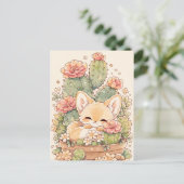 Slapende Abrikozen Cactus Pot Vos Briefkaart (Staand voorkant)