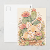 Slapende Abrikozen Cactus Pot Vos Briefkaart (Voorkant / Achterkant)