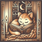  slapende art deco stijl kat met een boek sticker (Voorkant)