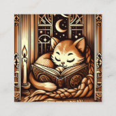  slapende art deco stijl kat met een boek vierkante visitekaartje (Voorkant)