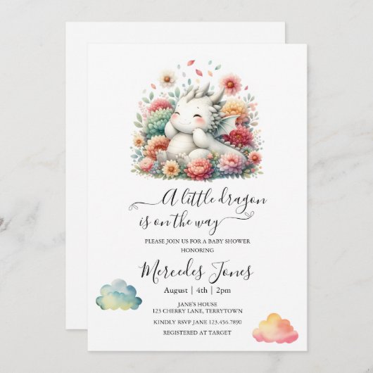 Slapende Baby Dragon met regenboog bloemen kunst Kaart (Voorkant / Achterkant)