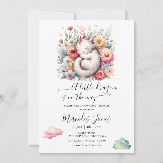 Slapende Baby Dragon met regenboog bloemen kunst Kaart (Voorkant)