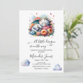 Slapende Baby Dragon met regenboog bloemen kunst Kaart (Staand voorkant)