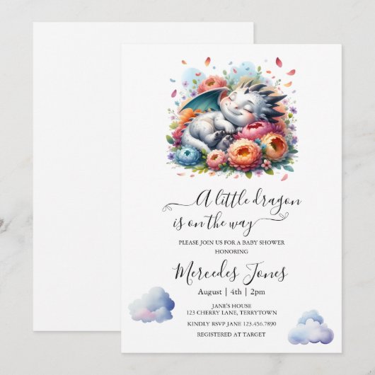 Slapende Baby Dragon met regenboog bloemen kunst Kaart (Voorkant / Achterkant)