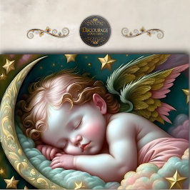 Slapende Baby Engel Sterren Decoupage Tissuepapier
