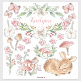 Slapende Baby Herten Roze Paddestoel Patch Set van Sticker