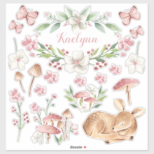 Slapende Baby Herten Roze Paddestoel Patch Set van Sticker (Vel)