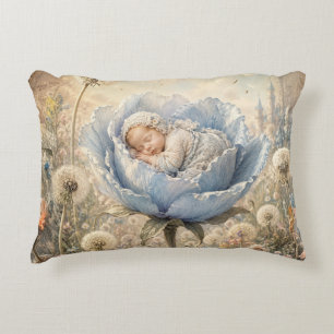 Slapende baby in blauwe bloem accent kussen