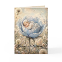 Slapende baby in blauwe bloem Gefeliciteerd