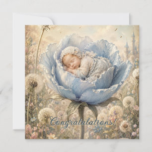 Slapende baby in blauwe bloem Gefeliciteerd Kaart