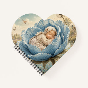 Slapende baby in blauwe bloem  notitieboek