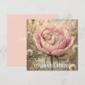 Slapende baby in roze bloem Gefeliciteerd (Voorkant / Achterkant)