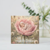 Slapende baby in roze bloem Gefeliciteerd (Staand voorkant)