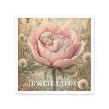 Slapende baby in roze bloem Gefeliciteerd