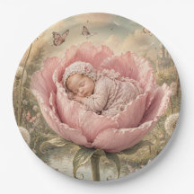 Slapende baby in roze bloem