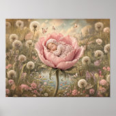 Slapende baby in roze bloem poster (Voorkant)