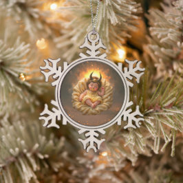 Slapende baby Isis – Godin van het Licht. Tin Sneeuwvlok Ornament