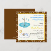 Slapende baby jongen strooi blauw bruin uitnodigin kaart (Voorkant / Achterkant)