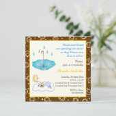 Slapende baby jongen strooi blauw bruin uitnodigin kaart (Staand voorkant)