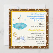 Slapende baby jongen strooi blauw bruin uitnodigin kaart (Voorkant)