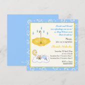 Slapende baby jongen strooi blauwe gele uitnodigin kaart (Voorkant / Achterkant)