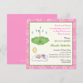 Slapende baby meisje strooi roze groene uitnodigin kaart (Voorkant / Achterkant)