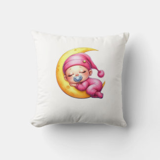 Slapende baby op het maankussen | Mooie roze droom Kussen