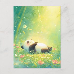 Slapende baby panda in een zonovergoten bamboebos briefkaart