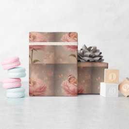 Slapende baby roze bloem cadeaupapier