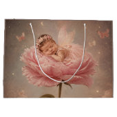 Slapende baby roze bloem groot cadeauzakje (Achterkant)