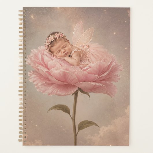 Slapende baby roze bloem planner (Voorkant)