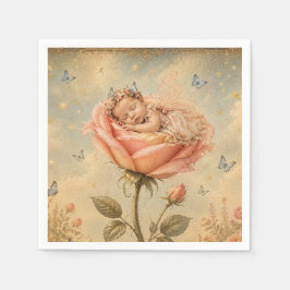 Slapende baby roze roos servet