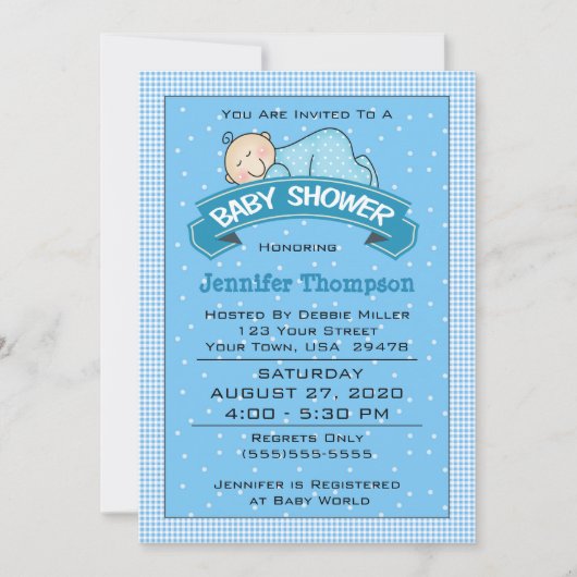 Slapende Boy Baby shower Invitation Kaart (Voorkant)