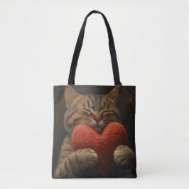 SLAPENDE BRUINE TABBY KAT MET HARTVORMIG KUSSEN TOTE BAG